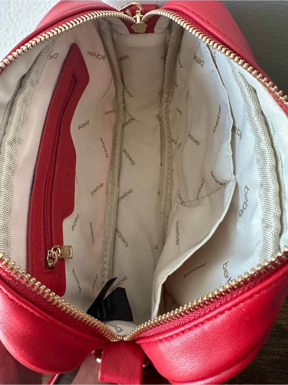 Bebe Red Quilted Chevron Crossbody with Gold Chain and Red Strap Gold Logo NWT - Picture 6 of 6